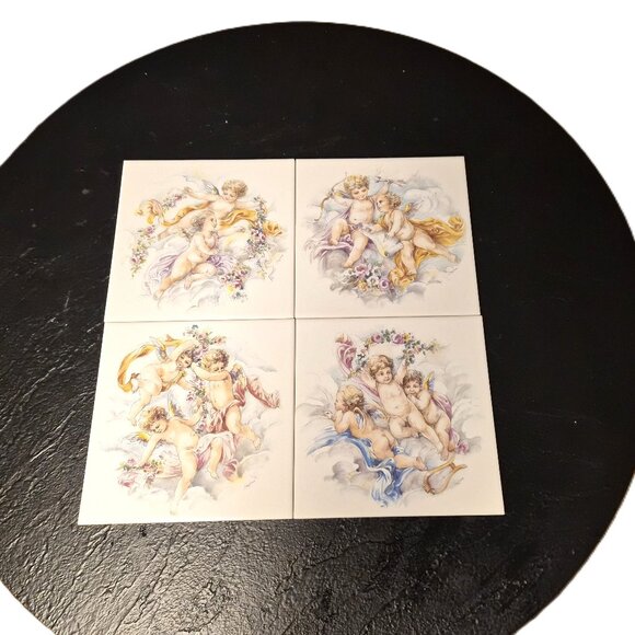 Tilecrafts Cherub Tiles – Set of 4 New Vintage Staffordshire England Decorative - Picture 1 of 4